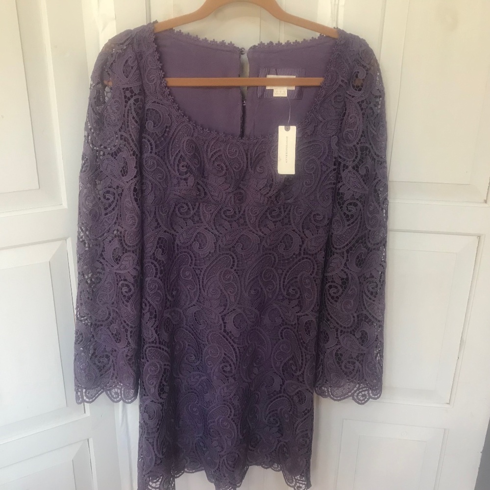 Maeve by Anthropologie Purple Lace Long Sleeve Dress NWT